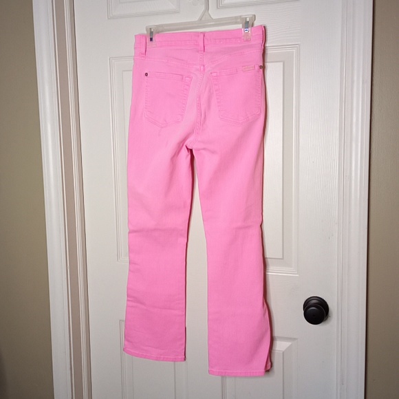 7 For All Mankind Bubblegum Barbie Pink High Waist Kick Jeans-White Piping Sz 28 - Picture 3 of 9